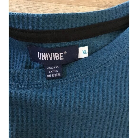 Univibe Colorblock Long Sleeve Crewneck Waffle Knit Shirt XL Cotton/Polyester Bl - Picture 3 of 7